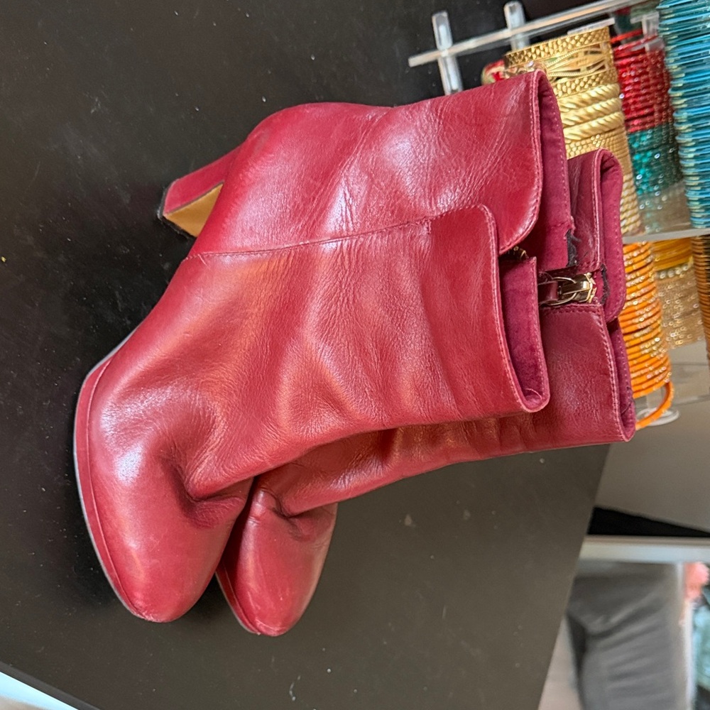 Nine West Burgundy Leather Ankle Boots